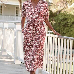 Garnet Hill Juno Knit Midi Dress in Deep Berry Floral